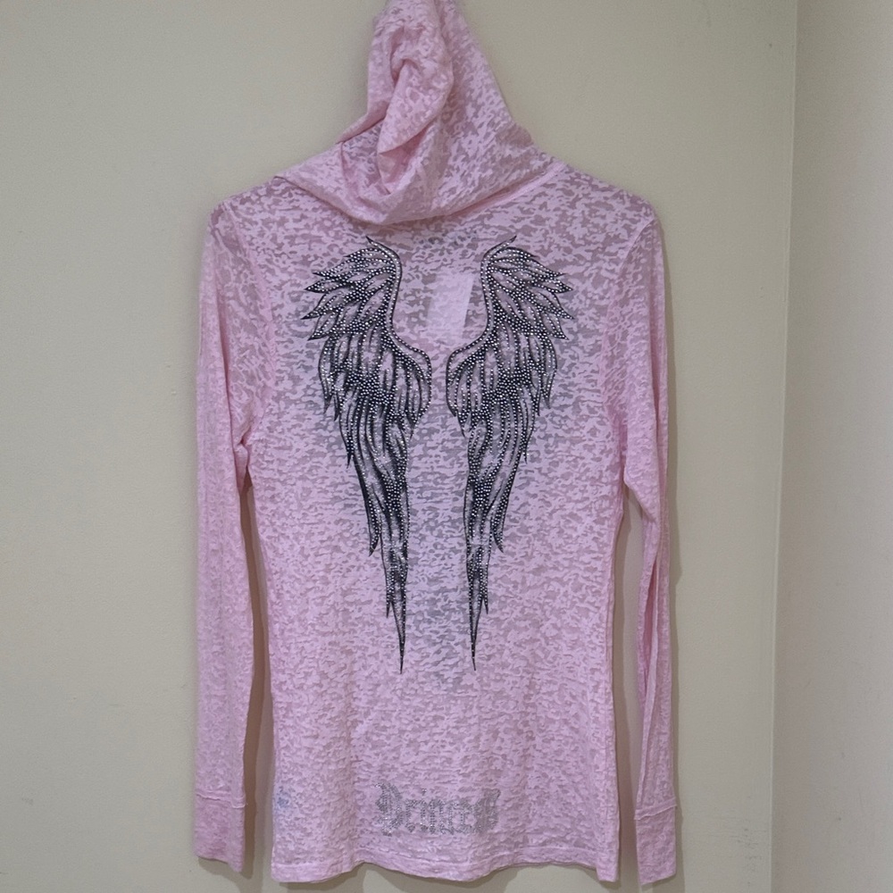 Pink Graphic Long Sleeve Top with Hood casual lightweight Hoodie Summer Hoodie - Picture 7 of 12